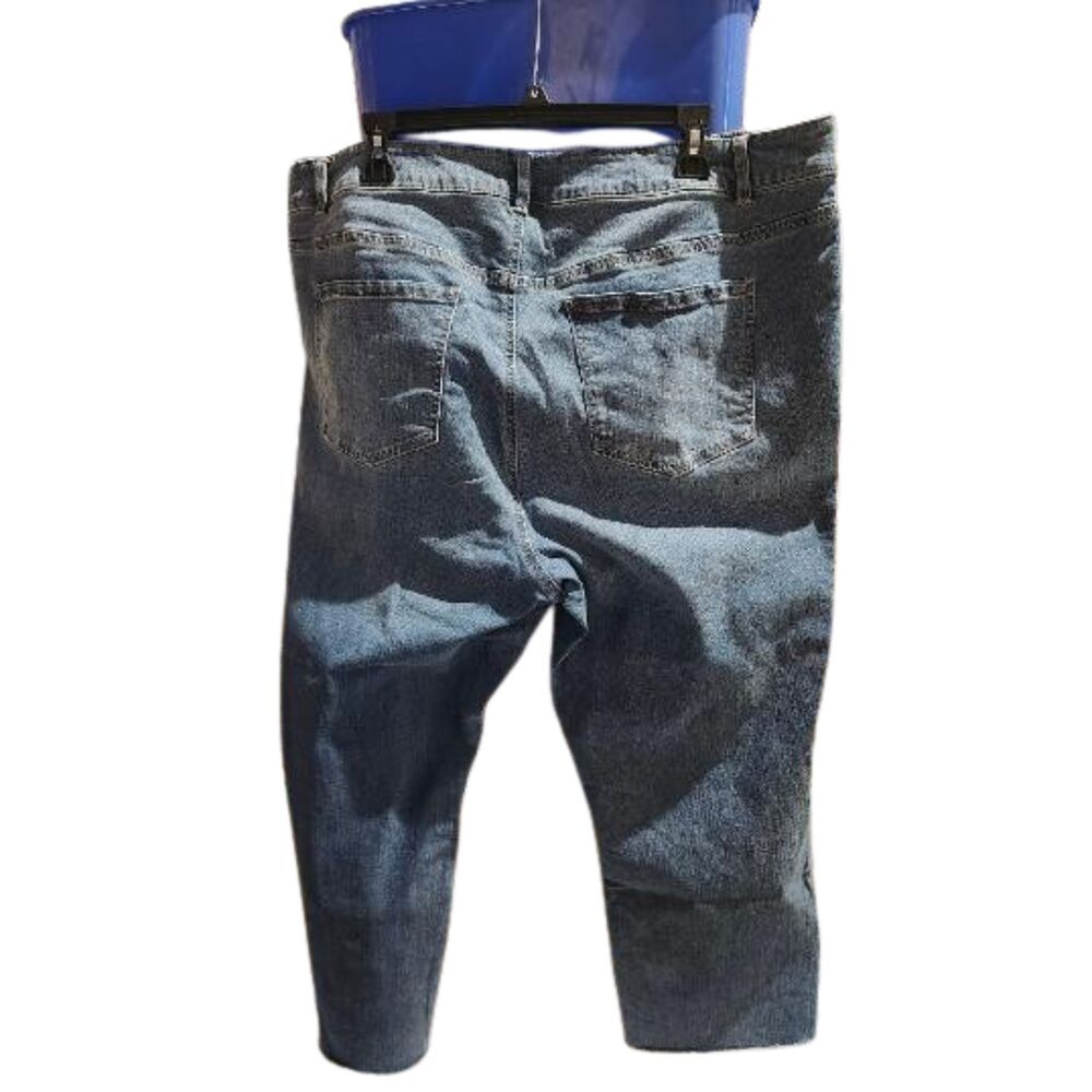 T14 D. Jeans Womens 22W Blue Med Wash High Rise Stretch Denim Raw Hem Relaxed - Picture 6 of 6